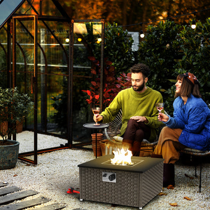 Lenaro Rattan Grey Square Gas Fire Pit Coffee Table 13 kW With Lid 58 x 58 x 33 cm