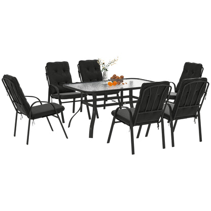 Sahale 6 Seater Black Garden Dining Set with Padded Tufted Cushions