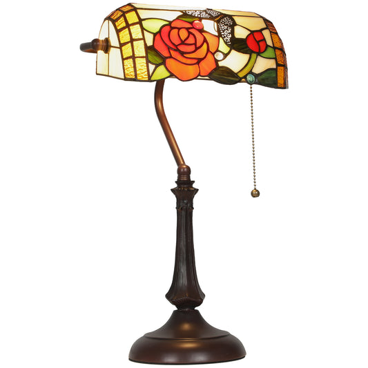Vimoro Vael Glass And Metal Multicolour Tiffany Style Rose And Butterfly Table Lamp