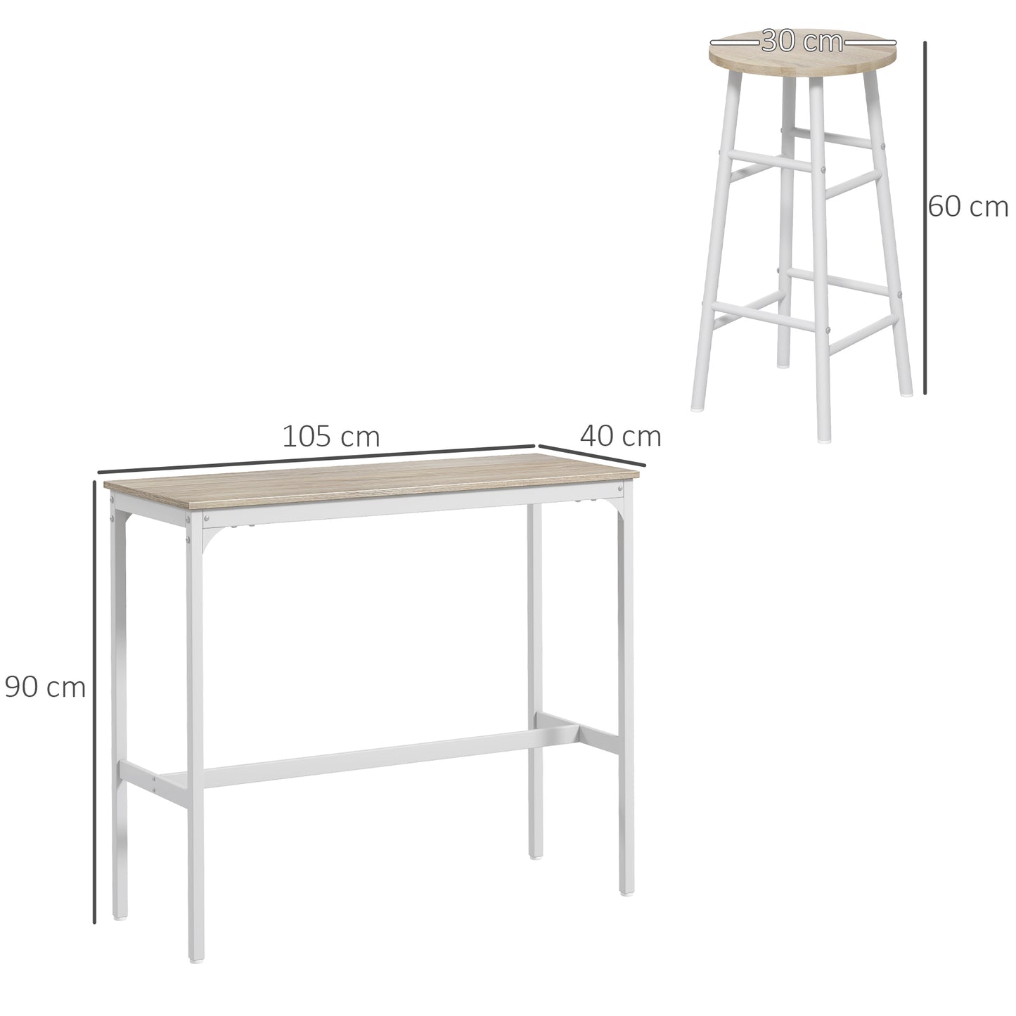 Faro Wooden Oak 3 Piece Industrial Bar Table And Stool Set