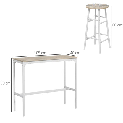Faro Wooden Oak 3 Piece Industrial Bar Table And Stool Set
