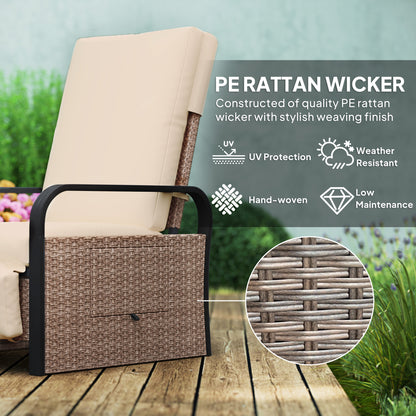 Ratenna Brown Rattan Cream Cushion Reclining Outdoor Armchair