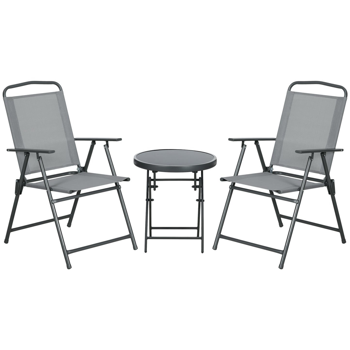 Tonopa Glass And Metal Light Grey 3 Piece Garden Seating Set With Table And Chairs