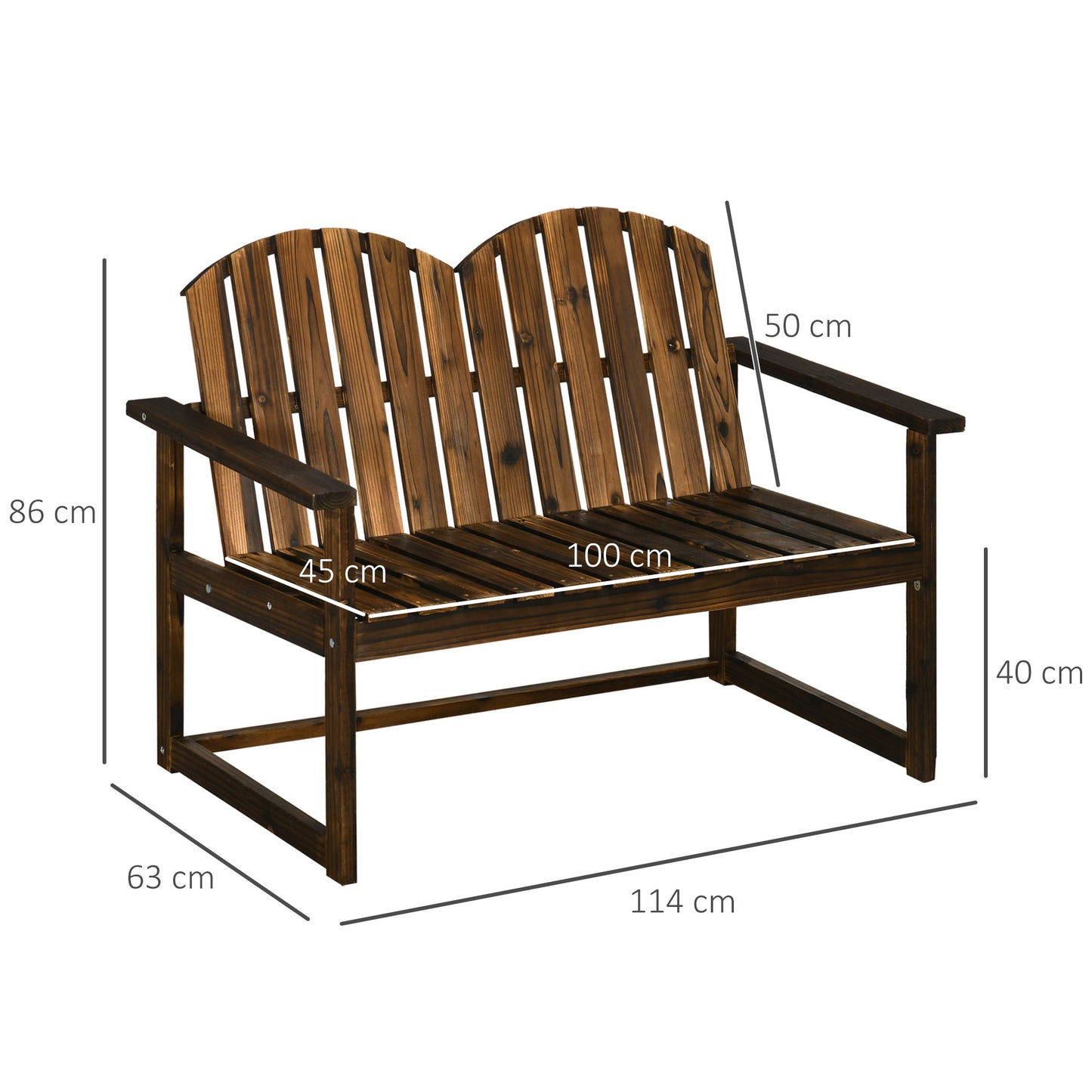 Rozi Wood 2 Seater Outdoor Garden Bench With Slatted Back And Armrests