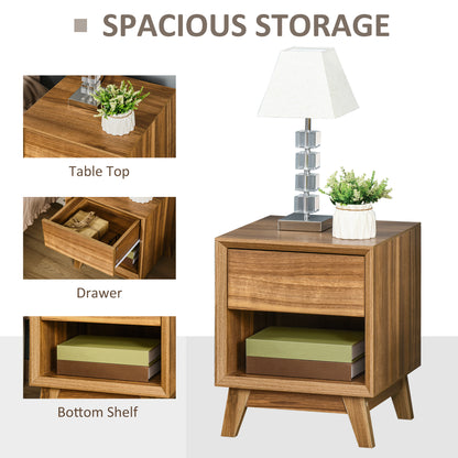 Novafa Walnut Brown Bedside Table With Drawer And Shelf Storage