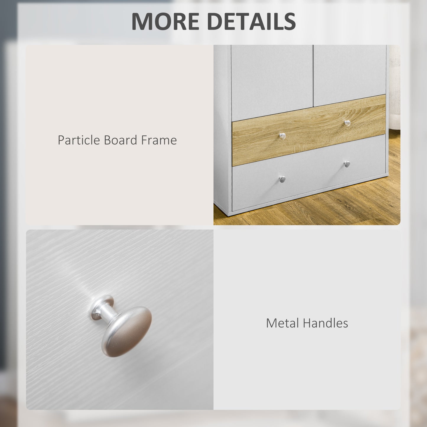 Coralia White and Natural 2 Door Wardrobe With Hanging Rail and 2 Drawers