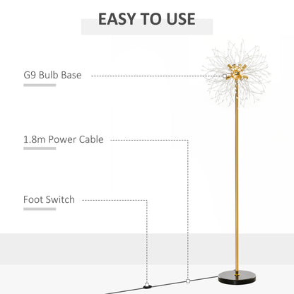 Dodine Metal And Crystal Dandelion Style Floor Lamp With Foot Switch 160 cm