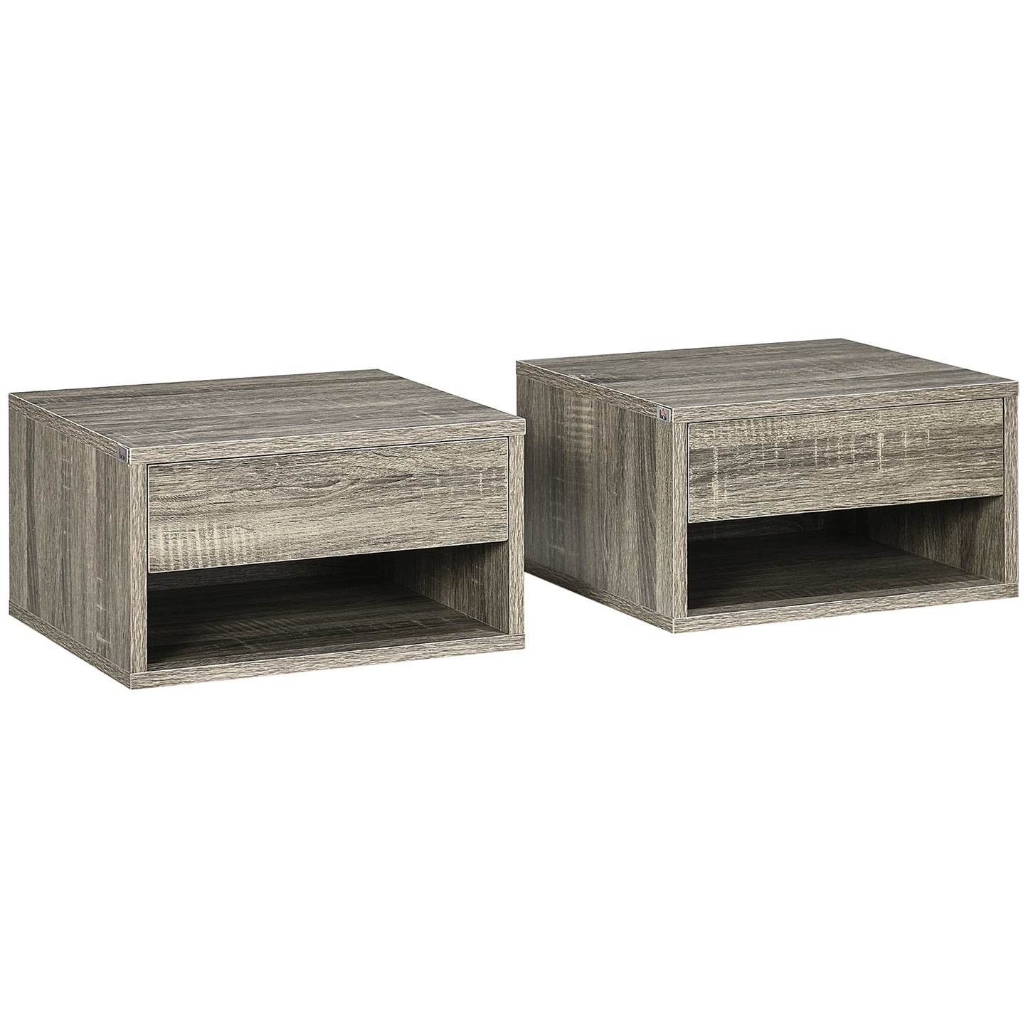 Rosama Set Of 2 Grey Wood Effect Floating Bedside Tables Wall Mounted 1 Drawer 1 Shelf