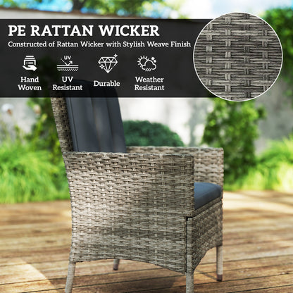 Vetane Rattan Light Grey 6 Seatear Garden Dining Set With Round Glass Top Table