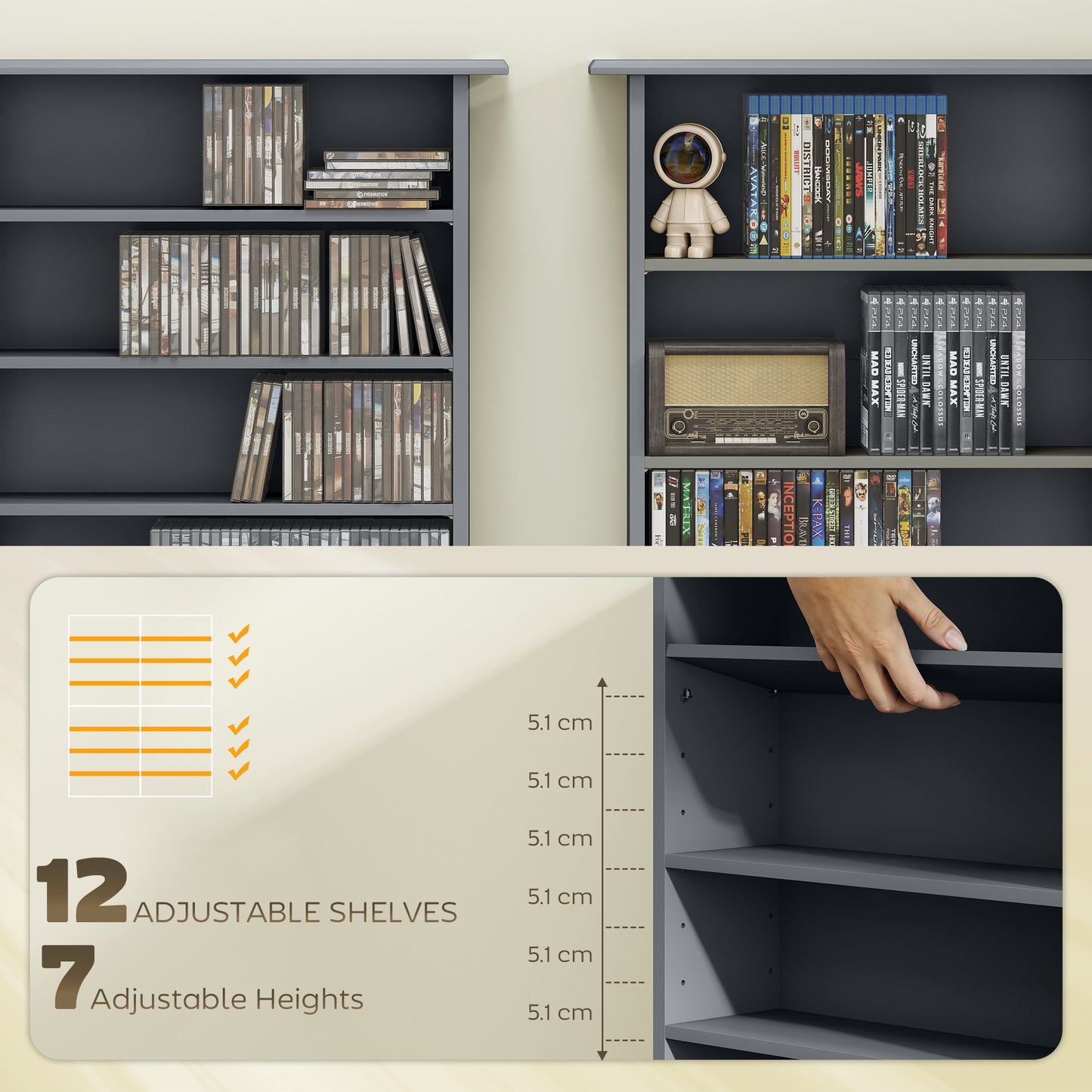 Yopayo Lora Wooden Grey 6teen Compartment Media Storage Shelf