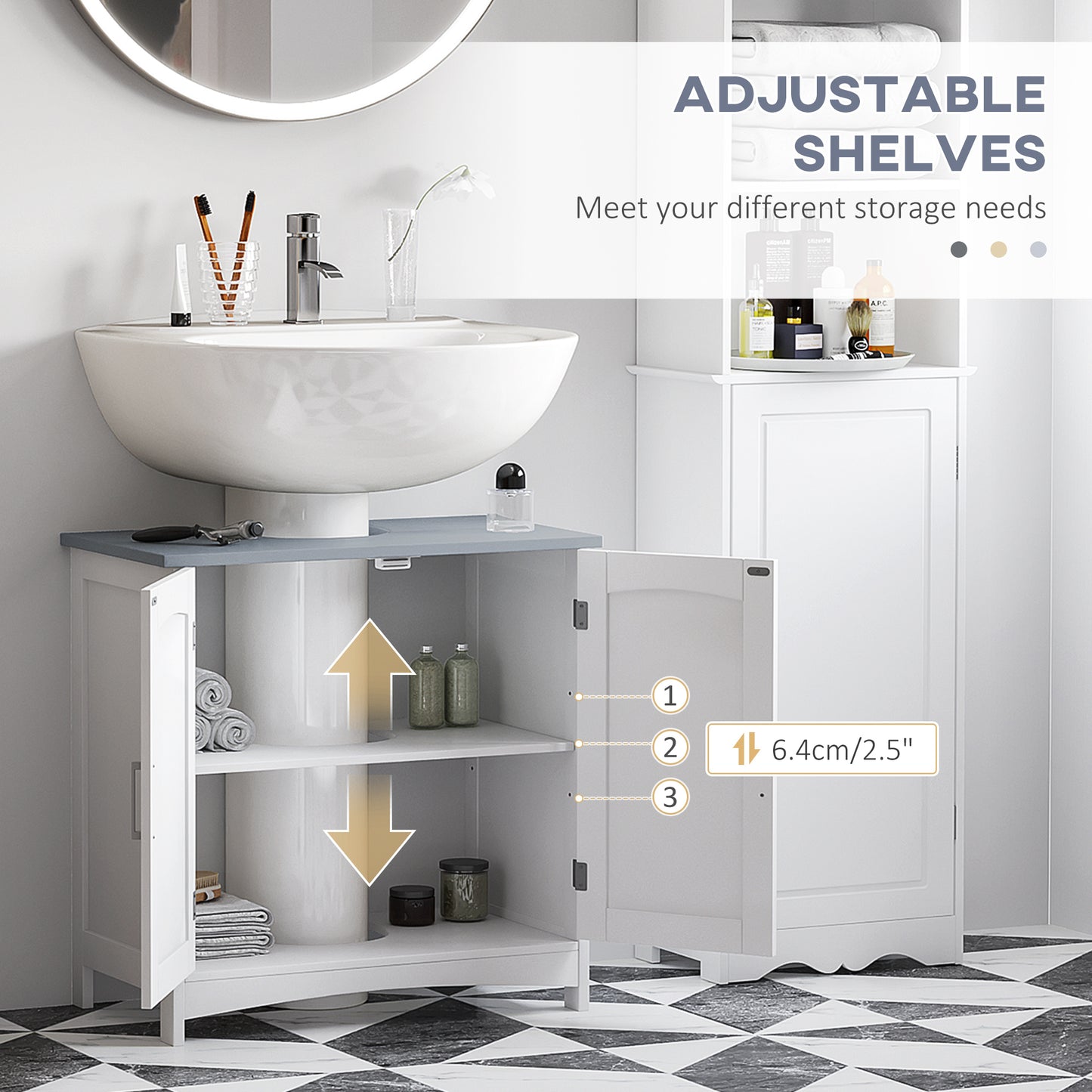 Maraneri Bathroom Furniture Set With Tall Cabinet Floor Storage Drawers And Pedestal Sink Unit White