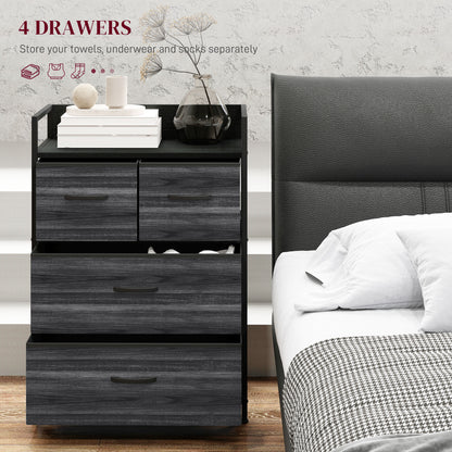 Kele Fabric And Wood Black 4 Drawer Rustic Storage Chest