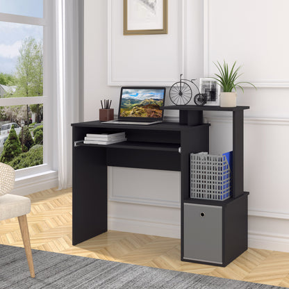 Noelni 100cm Wooden Black Home Office Desk With Sliding Keyboard Tray Drawer And Shelving