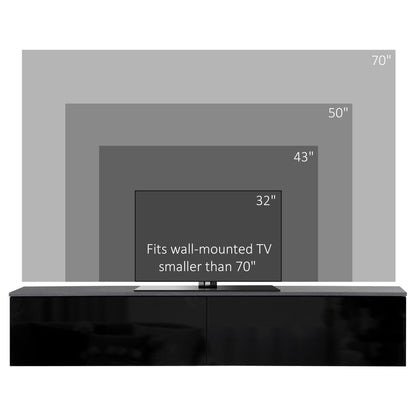 Elkaro High Gloss Grey And Black Floating TV Cabinet With Cupboards For Screens Up To 70 Inches