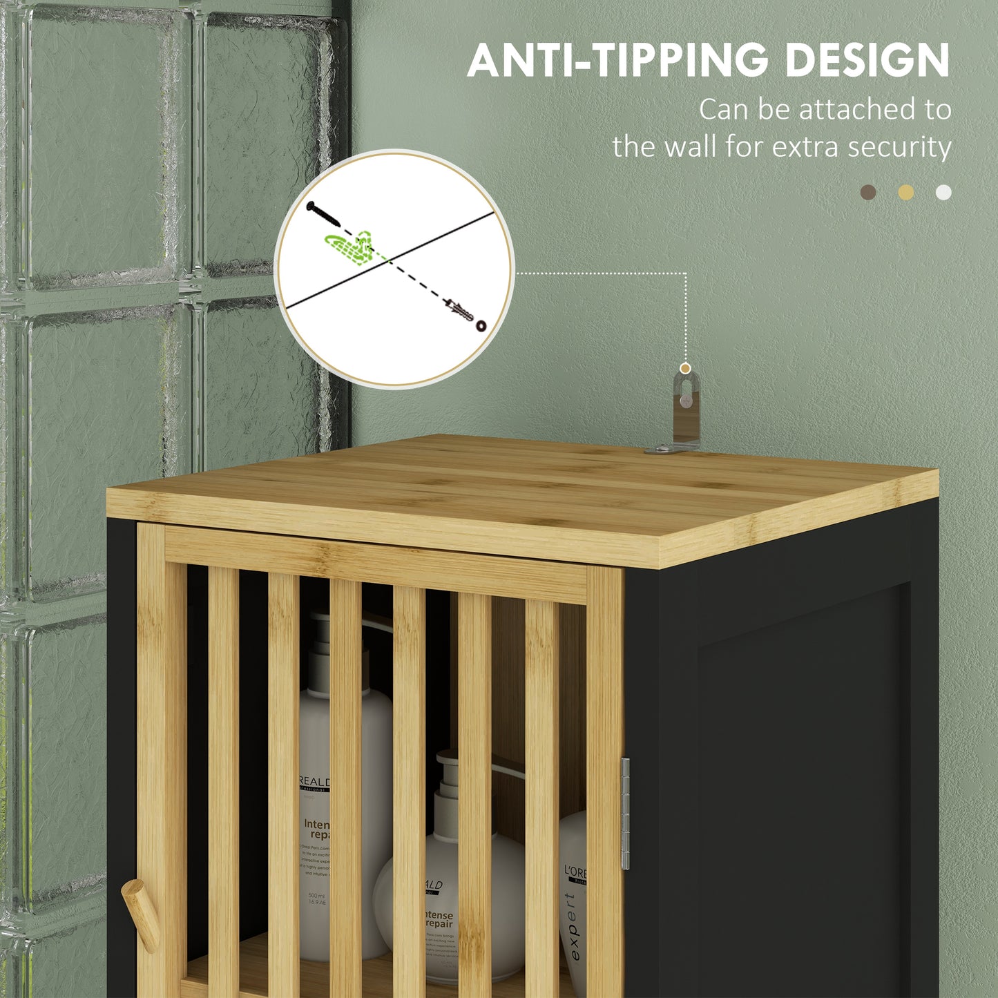 Marike Faco Tall Bamboo Style Bathroom Storage Cabinet With Cut Out Design