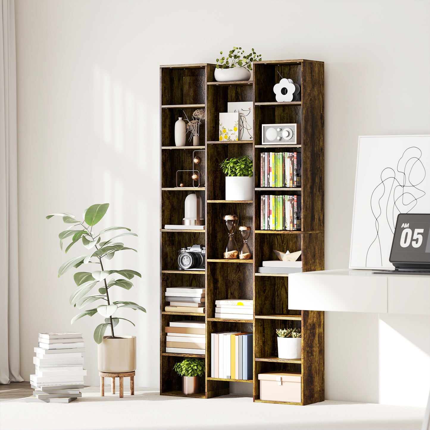 Elmaso Wooden Brown Twenty One Compartment Storage Bookcase