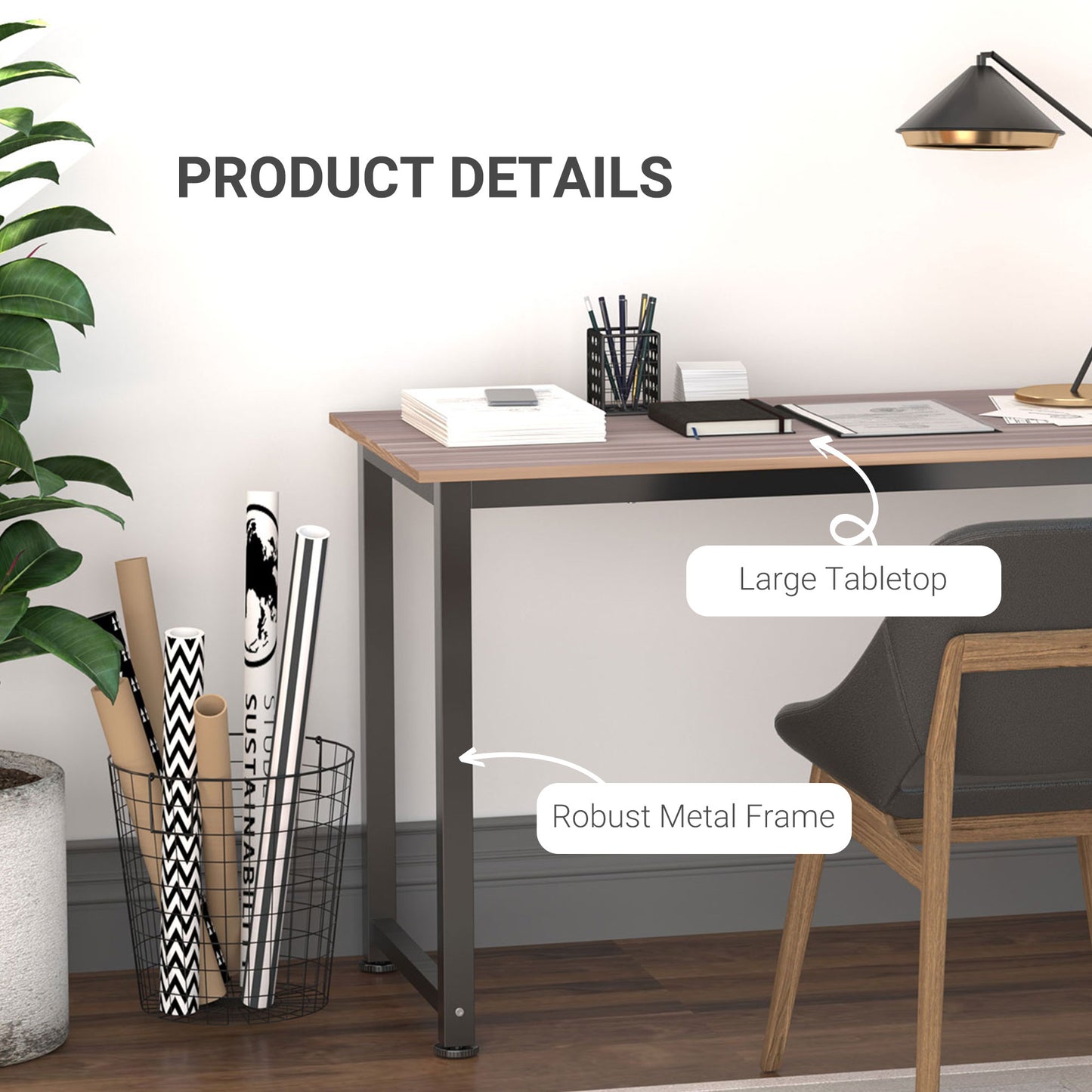 Pazi 120cm Wooden Black Writing Desk With Black Steel Frame