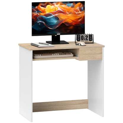 Vali 80cm Wooden Oak Compact Desk With Keyboard Tray And Drawer