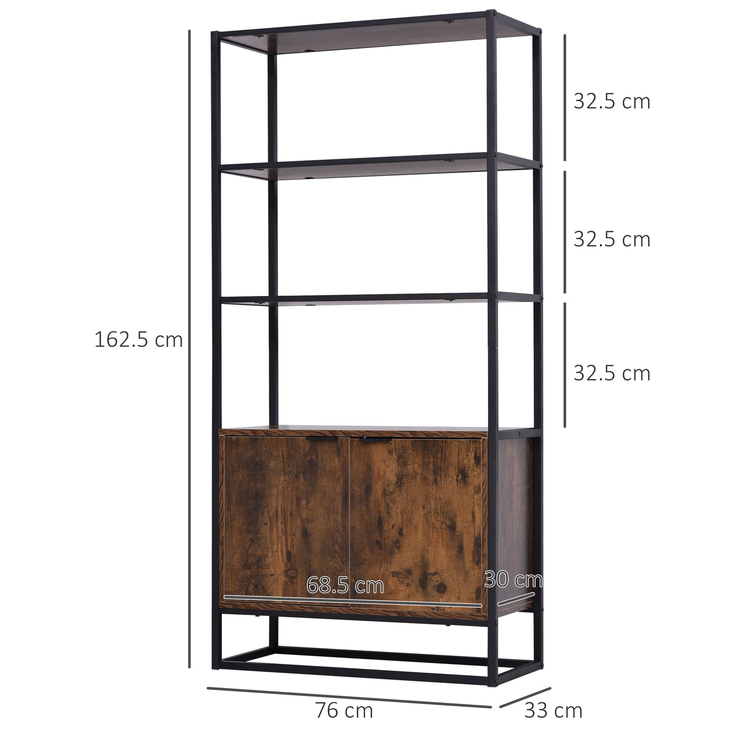 Tave Metal And Wood Rustic Brown And Black Large Industrial OFauxn Shelf Bookcase