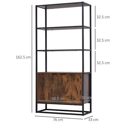 Tave Metal And Wood Rustic Brown And Black Large Industrial OFauxn Shelf Bookcase