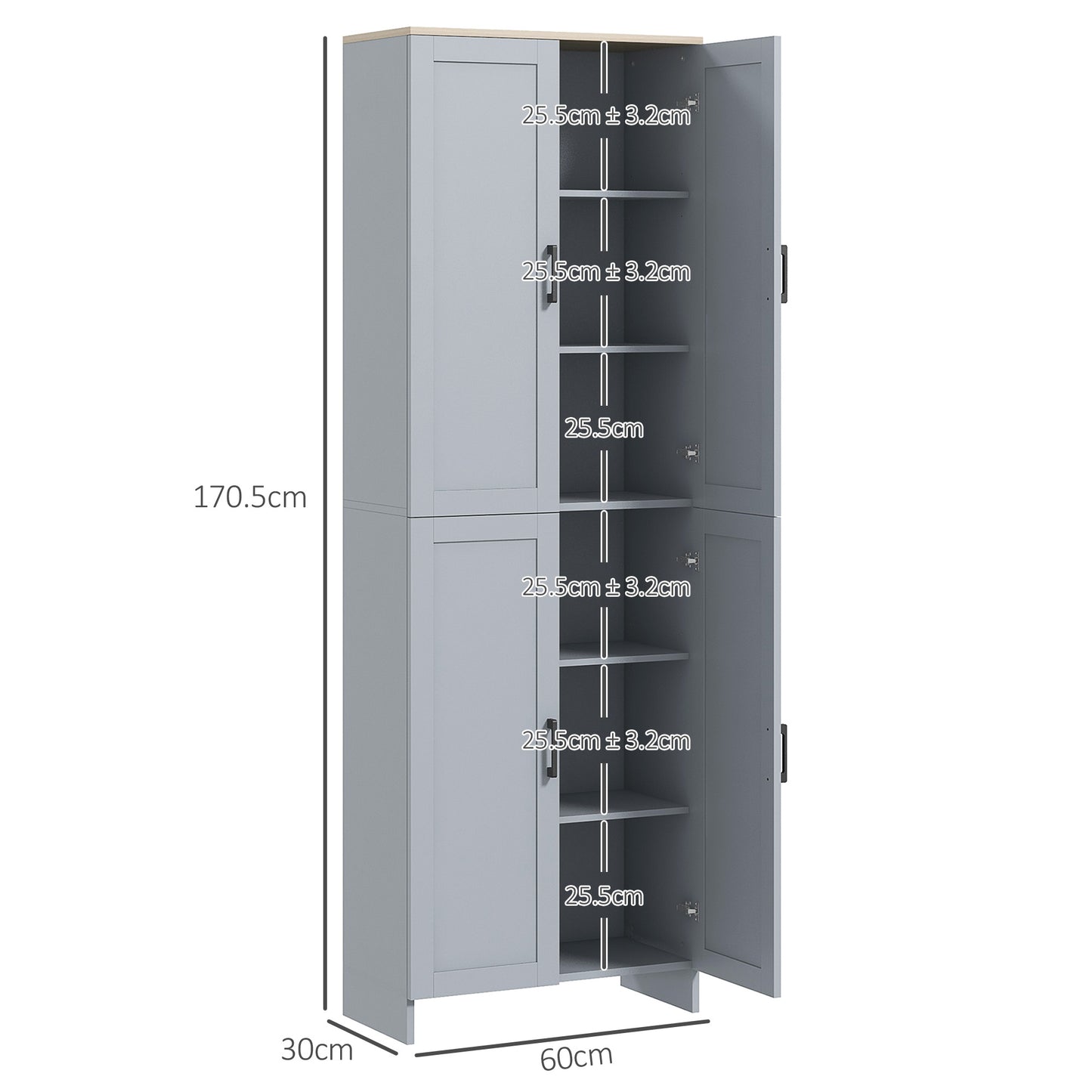 Keketa 171cm Wooden Grey 4 Door Modern Kitchen Pantry Cabinet