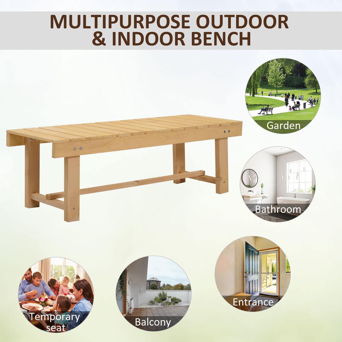 Liveba 110cm Fir Wood Natural Backless 2 Seater Garden Bench Set With Slatted Seats