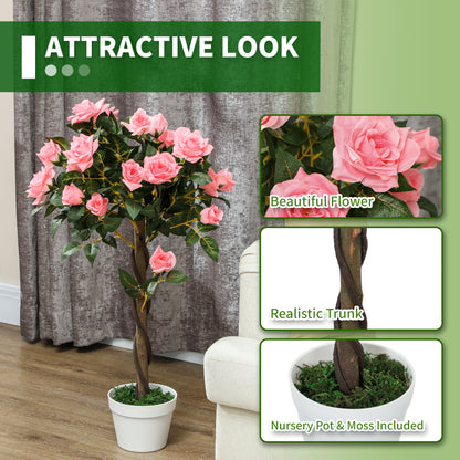 Semoco Set Of 2 Artificial Pink Rose Floral Plants In Pots H8 90cm
