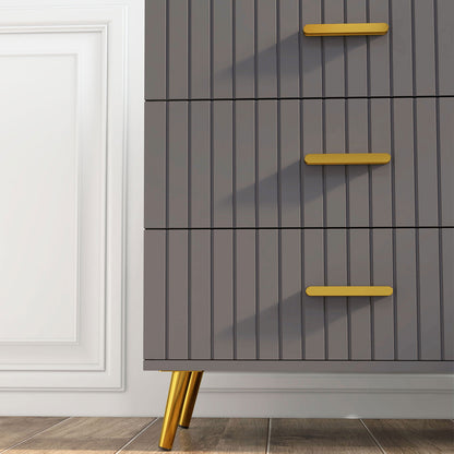 Zine Wooden Grey And Gold Tone 4 Drawer Embossed Dresser