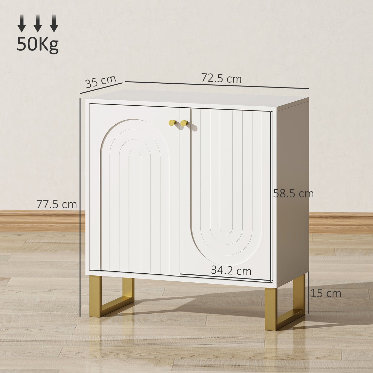 Tarezi Nedi White 2 Door Sideboard Storage Cabinet With Golden Accents