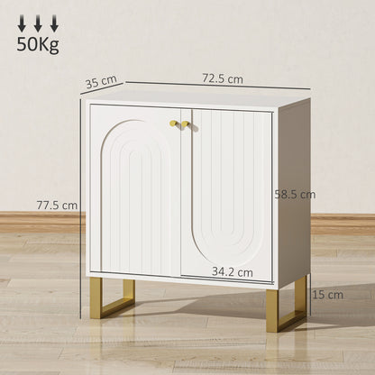 Tarezi Nedi White 2 Door Sideboard Storage Cabinet With Golden Accents