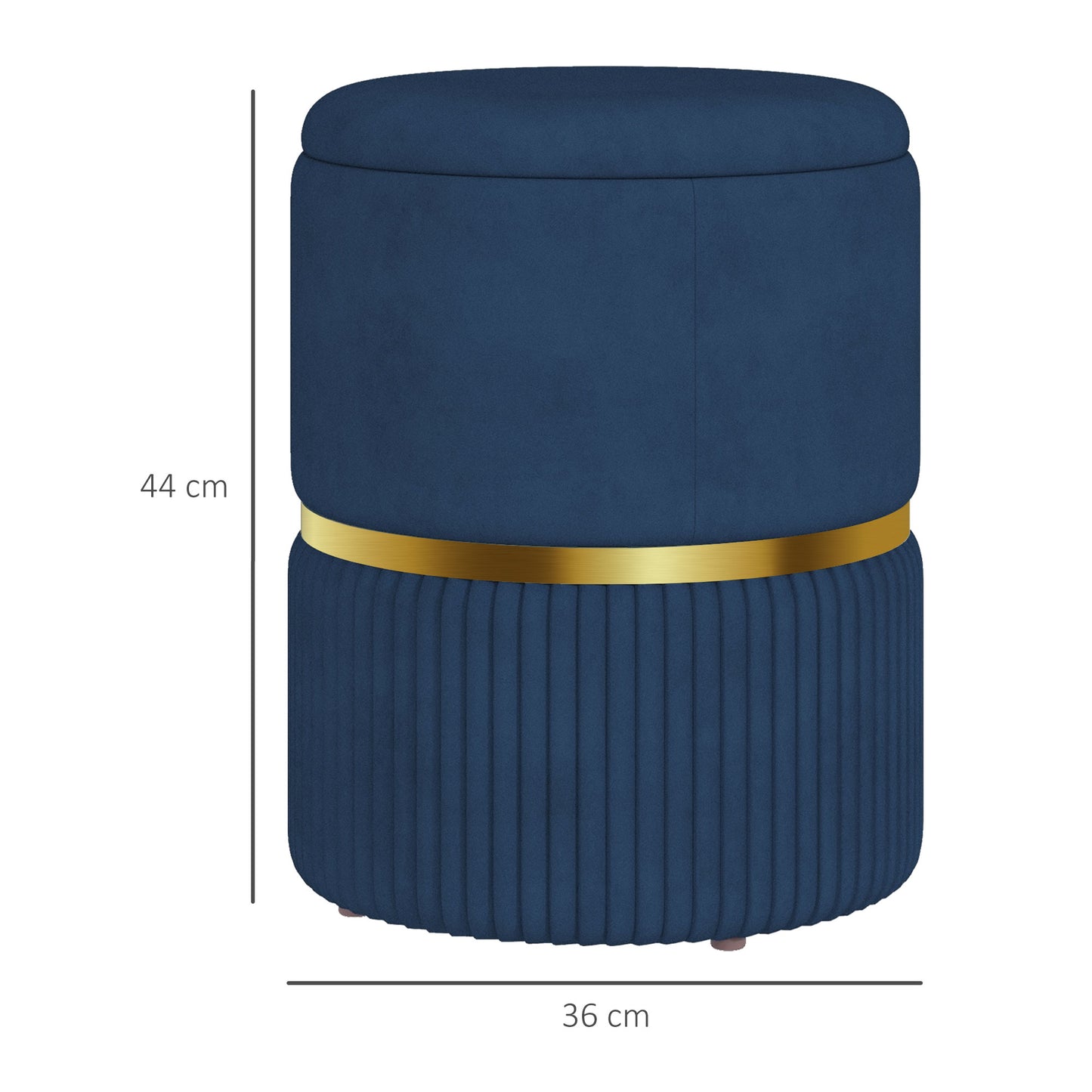 Pazima Velvet Blue Storage Ottoman With Soft Upholstered Finish Gold Accent