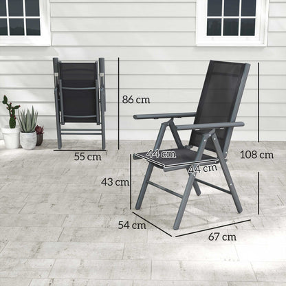 Disusu Set Of 2 Aluminium Dark Grey Folding Garden Dining Chairs With Breathable Mesh