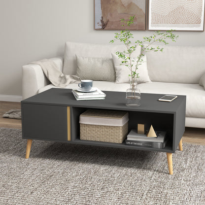 Panedi Wooden Grey Rectangular Coffee Table With Storage Compartments And Cabinets