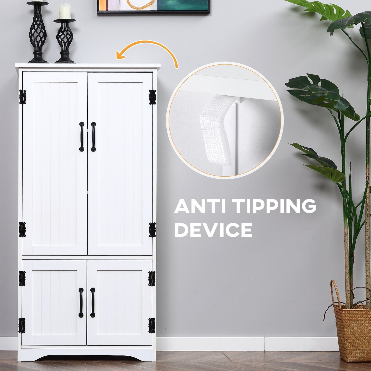 Rifa Wooden White Accent Storage Cabinet With Adjustable Shelves And Double Doors