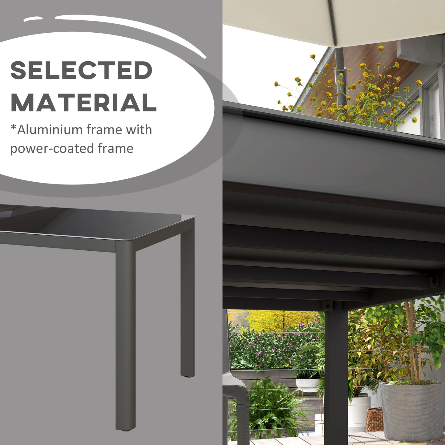 Cona 150cm Aluminium Grey Rectangular Outdoor Table With Glass Top