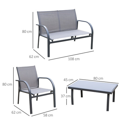 Babane 4 Seater Minimal Garden Patio Set Grey Mesh Aluminium Frame