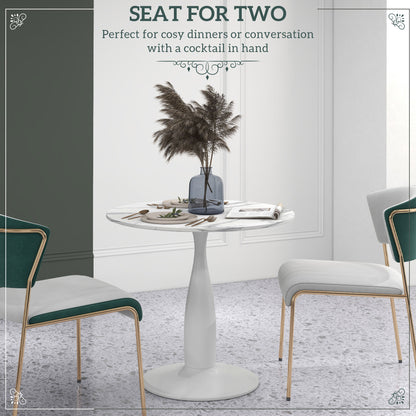 Falo 80cm Metal And Steel White And Grey Marble Effect Small Dining Table With Non Slip Feet For 2