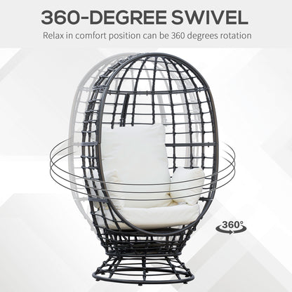 Rasu Rattan Black Swivel Egg Chair With White Cushion And Pillow