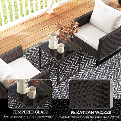 Elmolu Rattan Brown 3 Piece Bistro Set with Glass Coffee Table