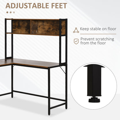 Monoba 140cm Mani Metal And Wooden Brown Industrial L Shaped Desk With Bookshelf