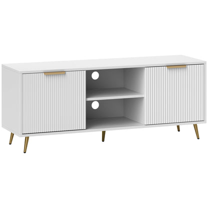 Lamo 120cm Wooden White TV Stand 2 Etched Doors and Shelf For Screens Up To 55 Inches