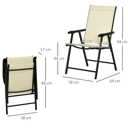 Lizzetto Set Of 2 Black Metal and Beige Mesh Folding Garden Chairs