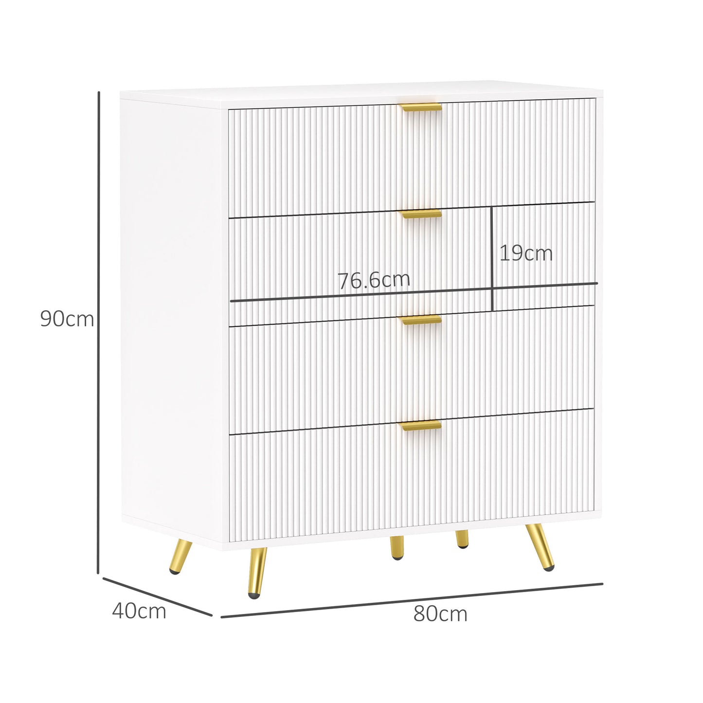 Refa Wooden White Elegant 4 Drawer Bedside Storage Table