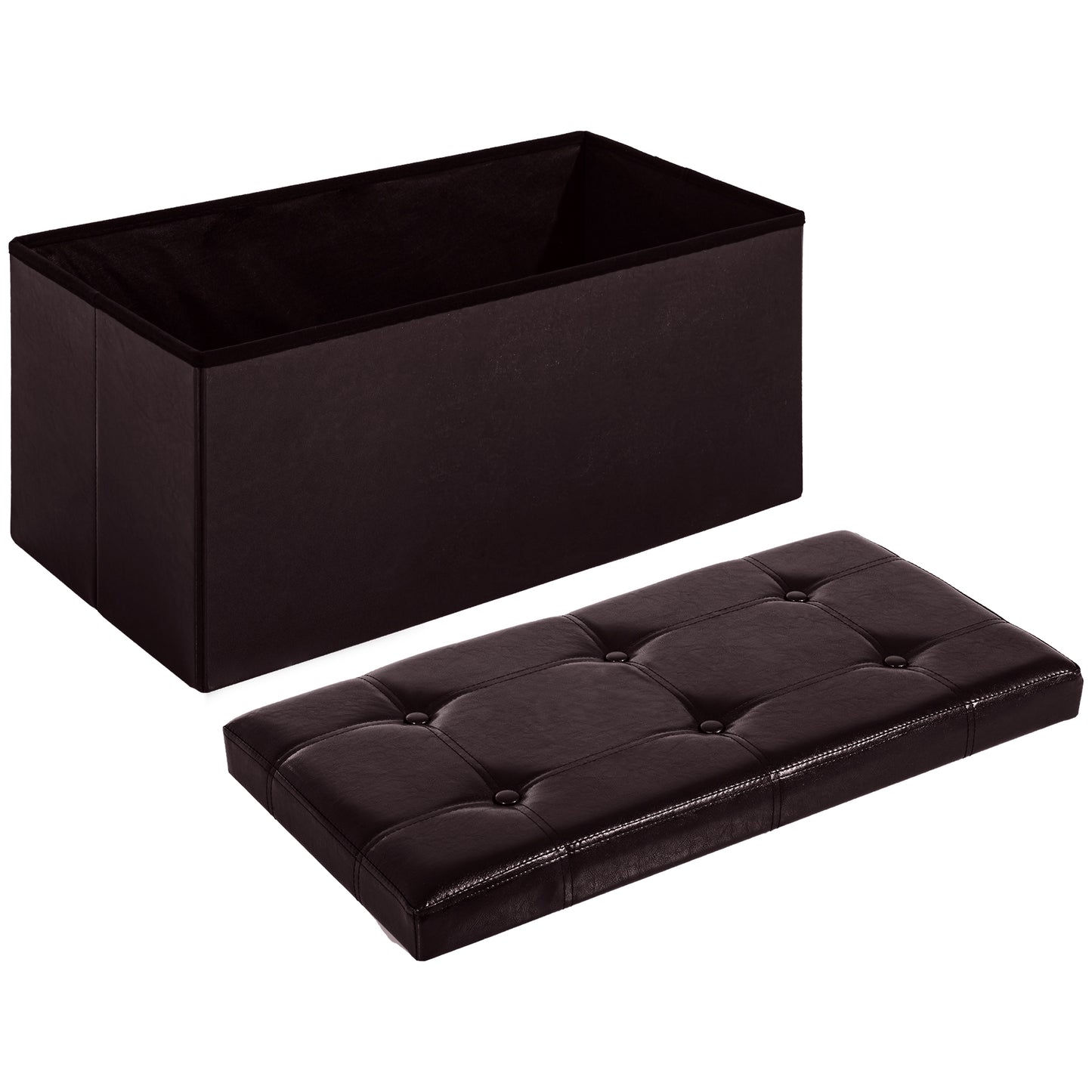 Sahapa Faux Leather Brown Folding Storage Ottoman Bench With Lift Up Lid