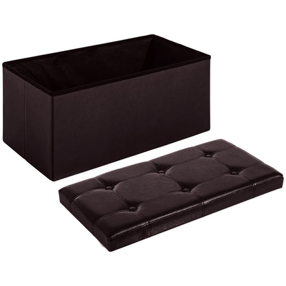 Sahapa Faux Leather Brown Folding Storage Ottoman Bench With Lift Up Lid