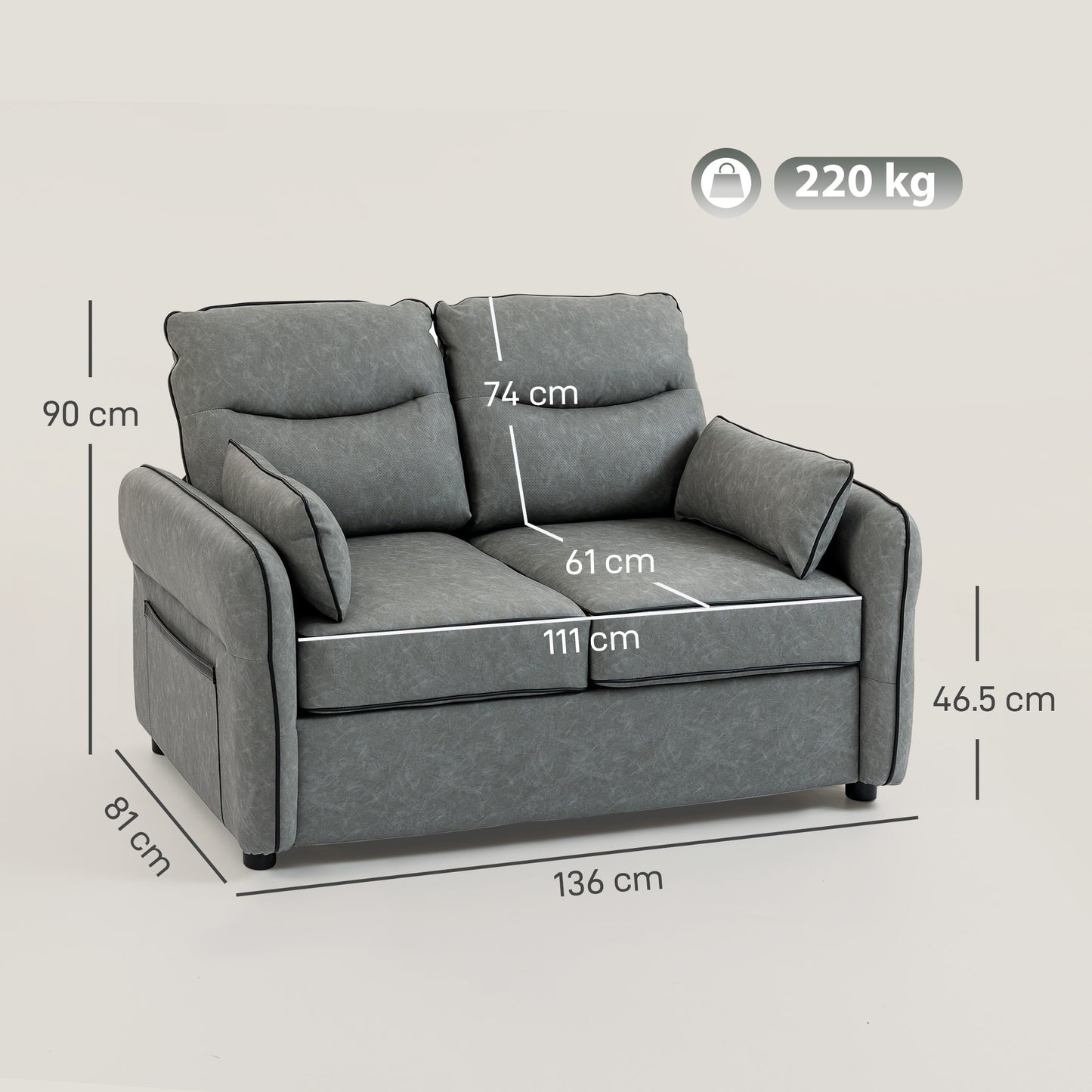 Pamazi Grey Faux Leather 2 Seater Sofa
