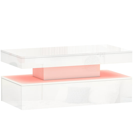 Lomoyo High Gloss White LED Coffee Table With Integrated Storage
