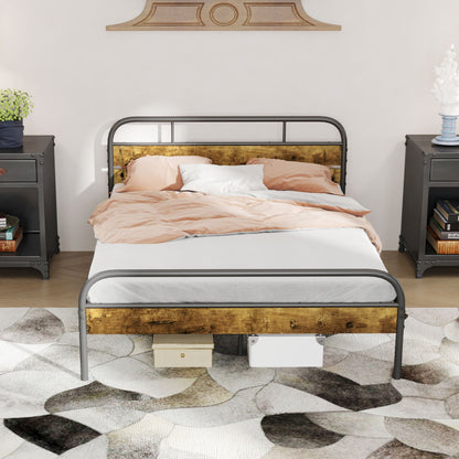 Marera 4FT6 Industrial Double Bed Frame Metal Black and Brown