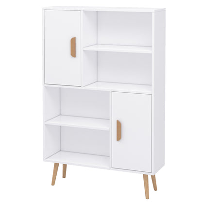 Nefi Wood White Freestanding Bookcase Sideboard With Adjustable Shelves And 2 Doors