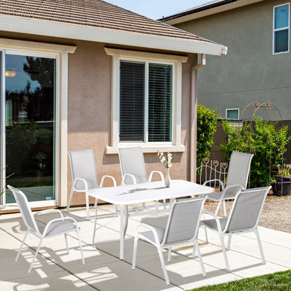 Niseso 6 Seater with White Metal and Light Grey Mesh Outdoor Dining Set